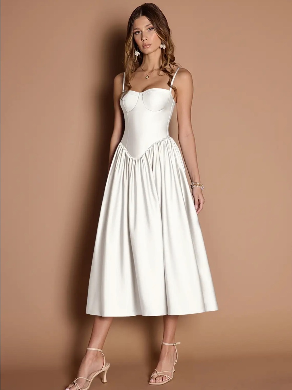 Azazie White Midi Dress with Corset Bodice